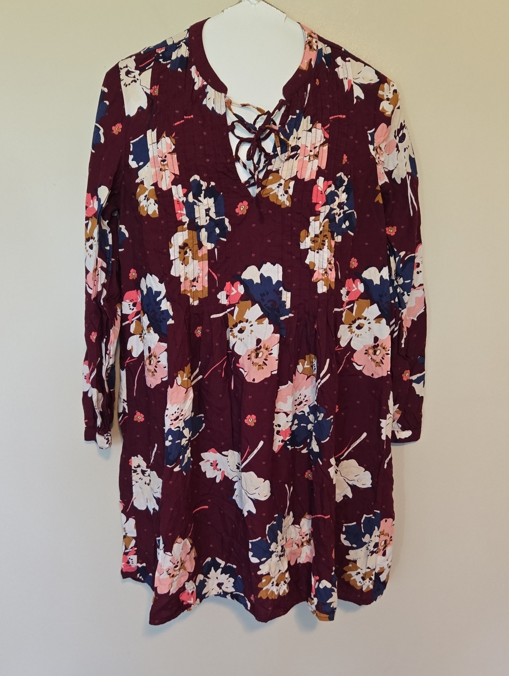 Old Navy Burgundy Floral Long Sleeve Dress